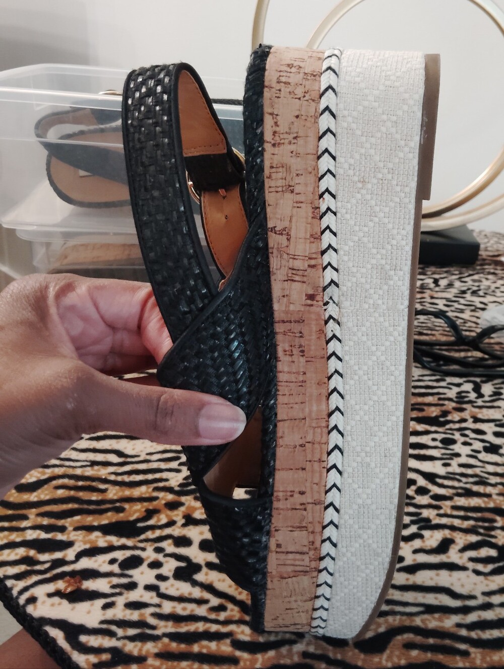 Zara Black Woven Platform Sandals with Cork-Style Midsole 9/Euro 40 - Picture 4 of 4